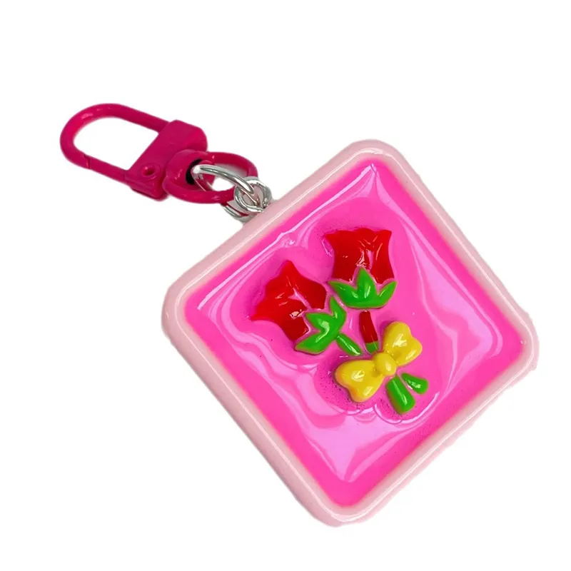 Portachiavi a forma di fiore dipinto a olio con motivo a tulipano, rosa, ciliegia e farfalla, con nodo, per auto, borsa, zaino, ciondoli, decorazioni_voghion.com