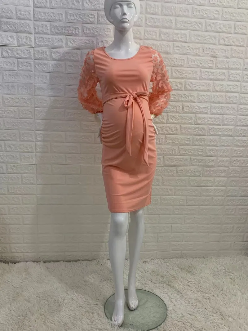 Women Flower Sleeved Photography Props Stretch Long Maternity Dresses for Pregnant Photo Shoot Clothing_voghion.com