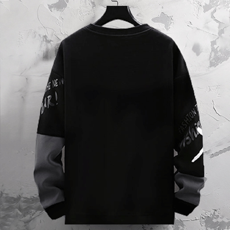 Sweat à capuche à col rond contrasté en patchwork pour hommes, marque tendance, pull décontracté à manches longues pour printemps et automne, T-shirt pour hommes_voghion.com