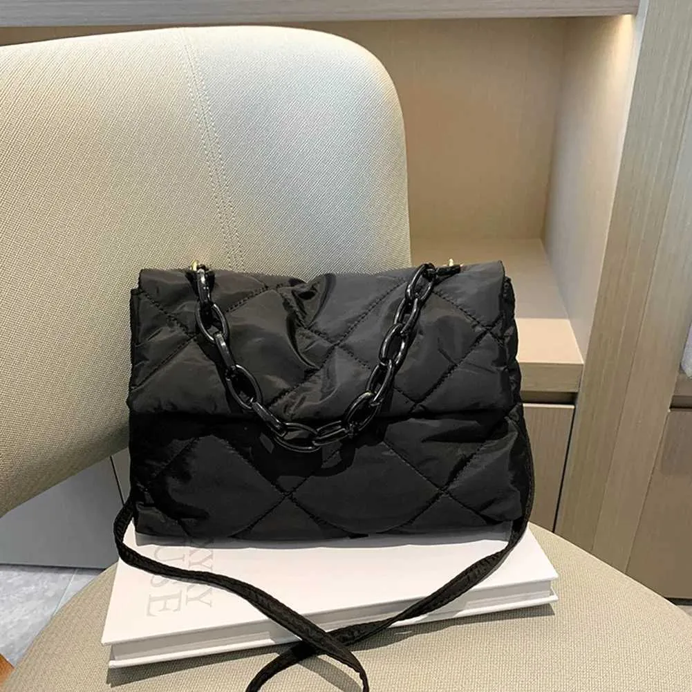Borsa a tracolla con catena alla moda, invernale, imbottita in cotone trapuntato, da donna, casual, semplice, da abbinare a tutte le donne e ragazze_voghion.com