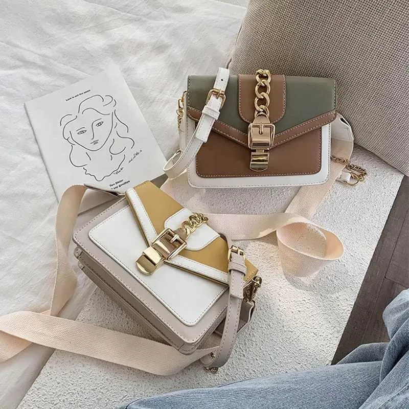 Mode Frauen Kette Crossbody Freizeit Splice Kleine Quadratische Schulter Design Umhängetasche Reise Geldbörse und Handtasche241216_voghion.com