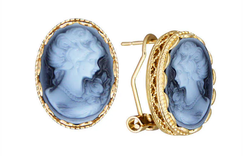 Boucles d'oreilles camée style vintage pendantes dorées femme_voghion.com