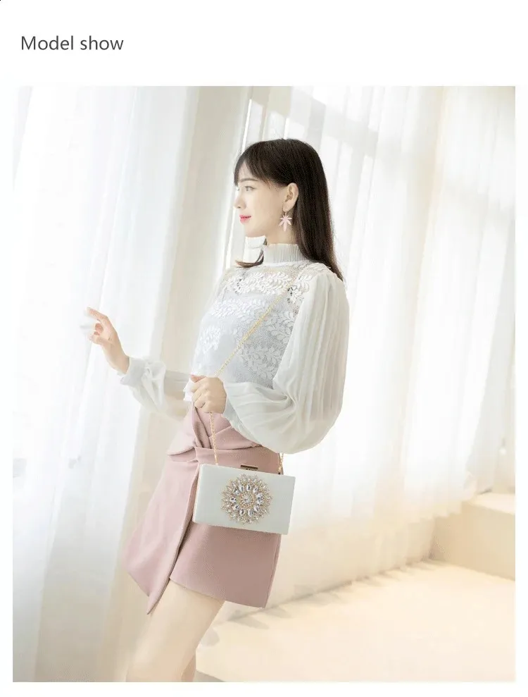Borsa bianca da sposa pochette da sera da sposa cristallo estate per le donne piccole borse a tracolla 240819_voghion.com