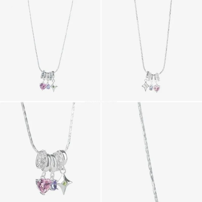 Colliers pendentifs Collier délicat Étoile Coeur Bijoux Ras du cou Chaîne épaisse Y2K Clavicule Femmes Fille Anniversaire Dropship_voghion.com