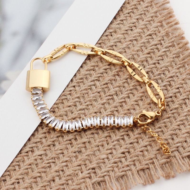 Elegant Streetwear Rectangle Titanium Steel Zircon Bracelets In Bulk_voghion.com