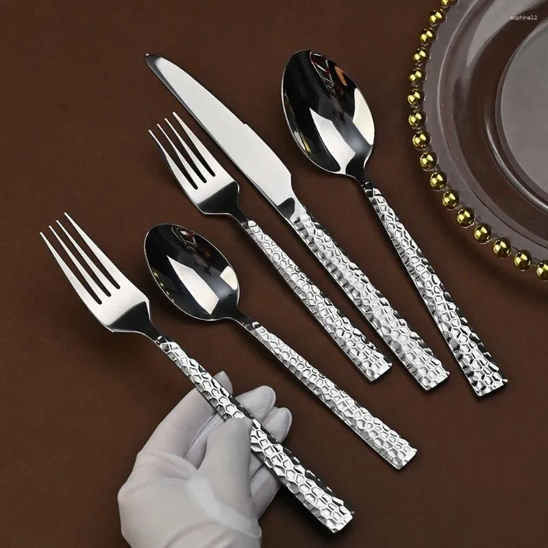 choiceness 5-Piece Steakhouse Cutlery - Hammered Finish, Premium Steel_voghion.com