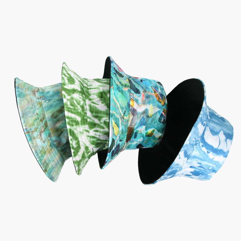 Neuer trendiger Beckenhut, Eimerhut, Frühling und Sommer, geometrischer Batik-Blumen-Sonnenhut, Damen-Eimerhut_voghion.com