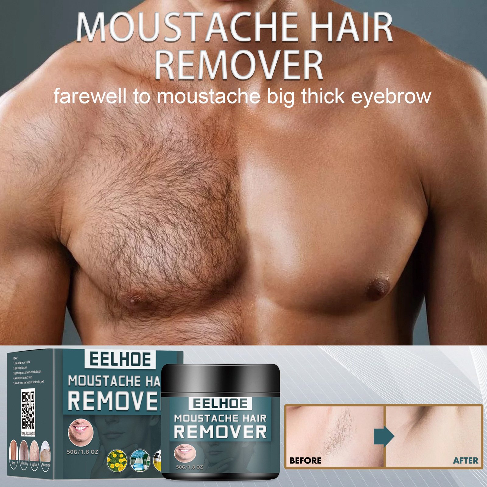 Crema demachiantă EELHOE pentru bărbați curăță corpul, rănește pielea, barba este ușoară, nu irită axilara, pieptul_voghion.com