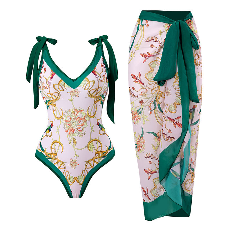 Women's conjoined multicolor sunscreen gauze suit hot spring swimsuit