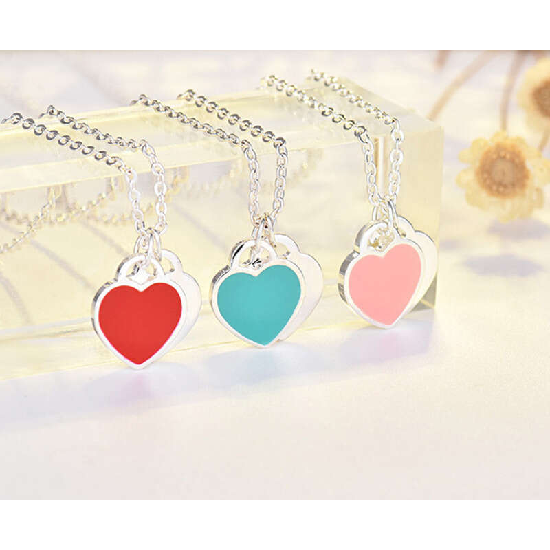 Qiao Lan Xuan Semplice Amore Olio Gocce Smalto Rosso Blu Rosa Cuore A Forma Di T Famiglia Collana Collare Catena Gioielli Da Donna_voghion.com