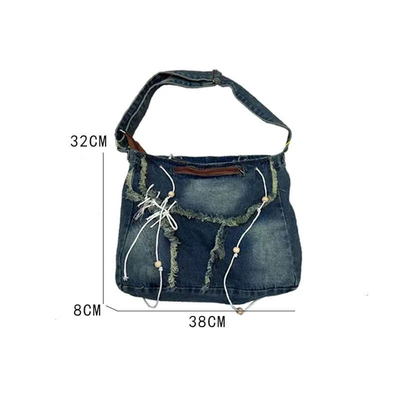 Sacs fourre-tout messager en denim vintage pour femmes, sacs à main et sacs à main de créateur 2023, nouveauté en bois, pompon perlé, grande bandoulière_voghion.com