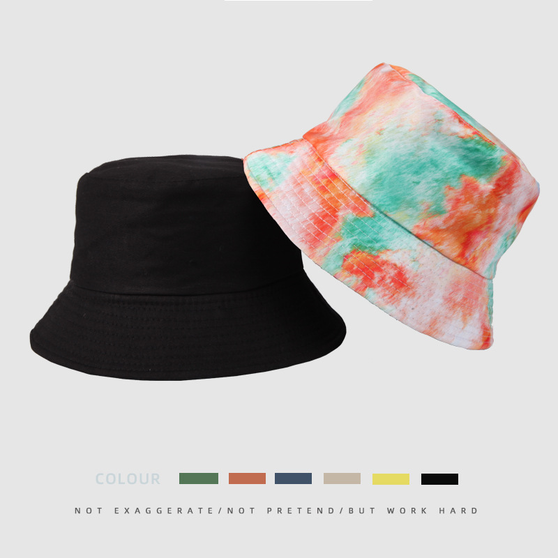 Summer New Tie Dyed Printed Wide Eaf Flat Top Unisex Outdoor Sunscreen Fisherman Hat  Bucket hat_voghion.com