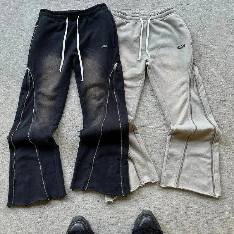 Pantaloni da uomo Y2K, retrò, larghi, gotici, casual, con cerniera, decorazione, hip hop, punk, streetwear, oversize, in cotone, dritti_voghion.com