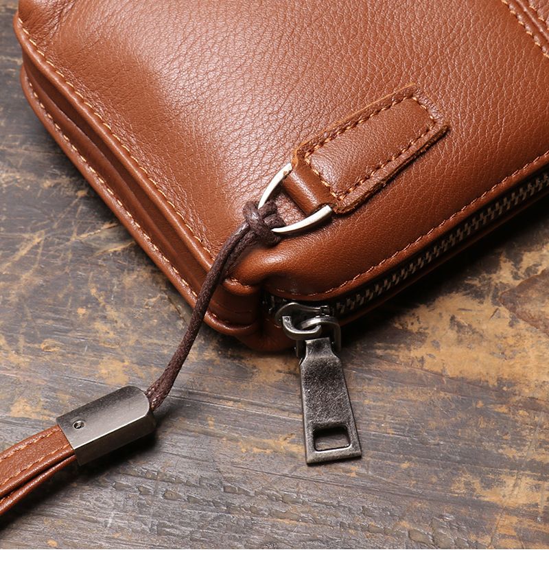 Herrenhandtasche echtem Leder, weicher Lederreißverschluss, lange Brieftasche, lässige Telefontasche aus Rindsleder der_voghion.com
