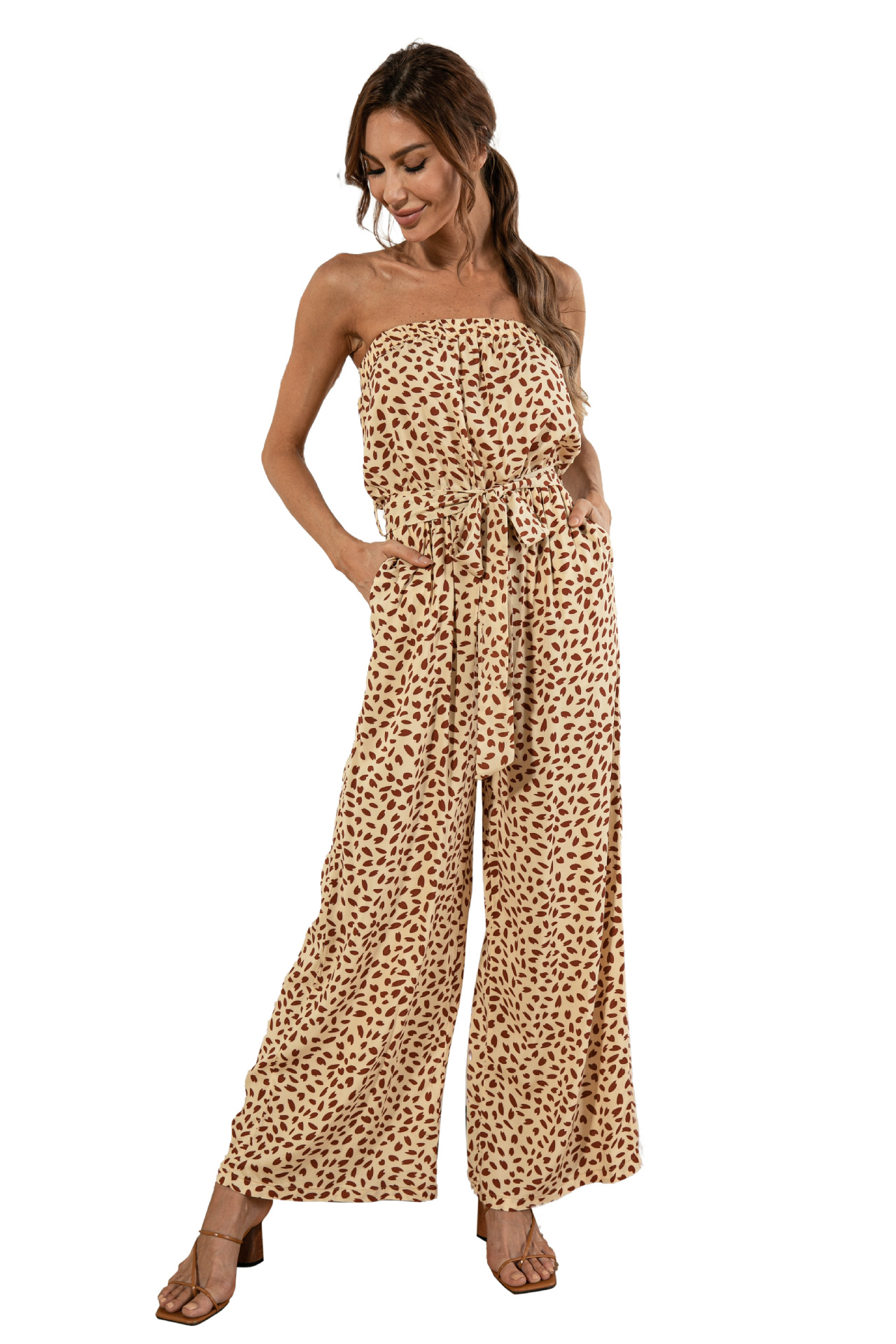 Nuevos productos de verano para mujer, nuevo mono de pierna ancha con cordones y estampado de lunares en forma de corazón y top de tubo sexy_voghion.com