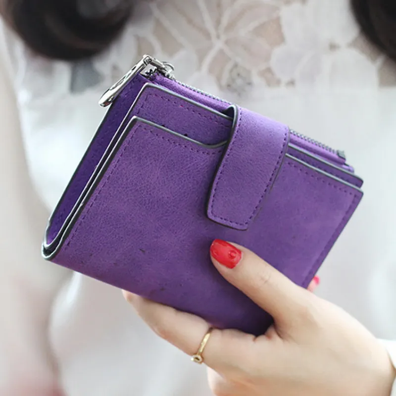 Women Simple Retro PU Leather Short Coin Card Holders Handbag Girls Purse Small Wallet Ladies Bolsa Feminina_voghion.com