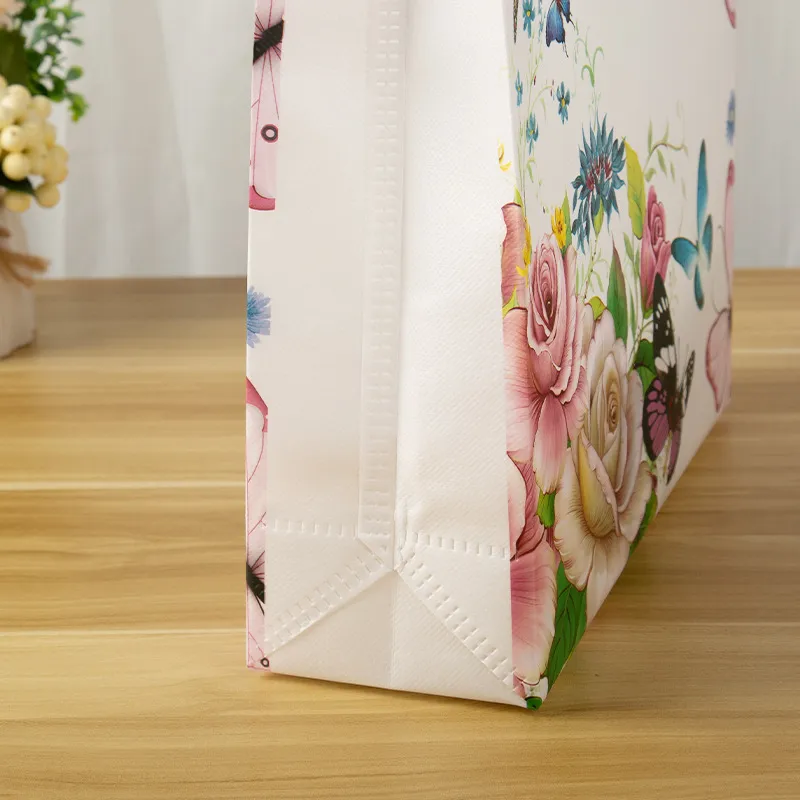Bloemenprint boodschappentas van non-woven materiaal, eco-vriendelijke reistas, opvouwbare tas, herbruikbare boodschappentas_voghion.com