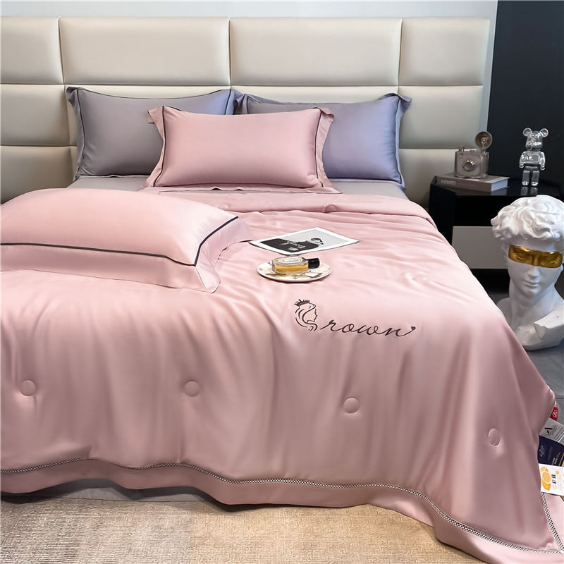Leggero lusso Lyocell Sky Cool Ice Seta Aria condizionata Lenzuolo lavabile in lavatrice Tinta unita Trapunta sottile estiva per due_voghion.com