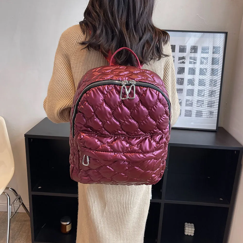 Women Shoulder Backpack Quilted Fashion School Back Pack Rhombus Pattern Large Solid Casual For Travel Lady Girl Bagpack_voghion.com