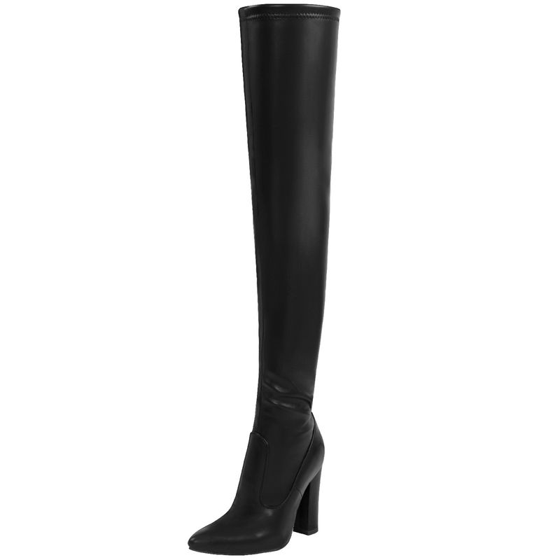Sexy einfarweg spitz déck Héichhieler iwwer de Knéi elastesch grouss Liederstiefelen_voghion.com