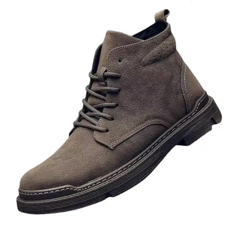Men's new casual short British style canvas mid cut workwear boots, men's Martin boots_voghion.com