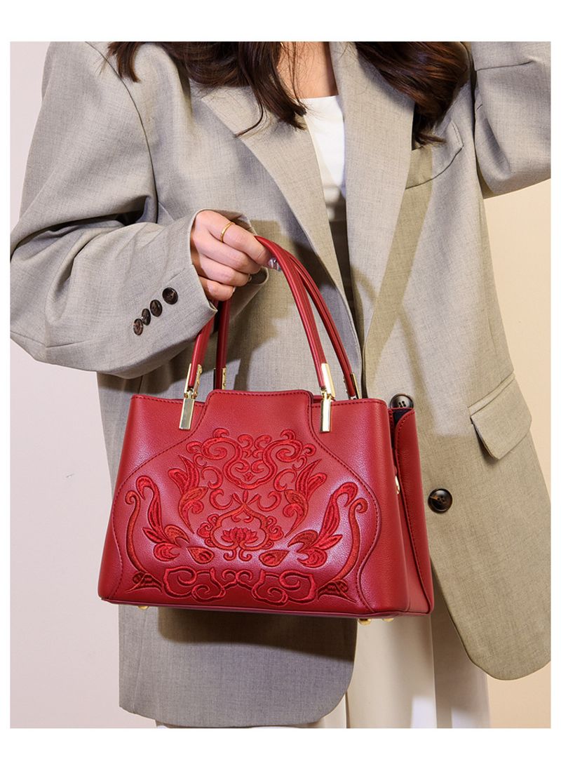 Ledertasche Mode Nationalstil Stickerei Handtasche Textur Licht Luxus Umhängetasche elegantes Temperament einfache_voghion.com