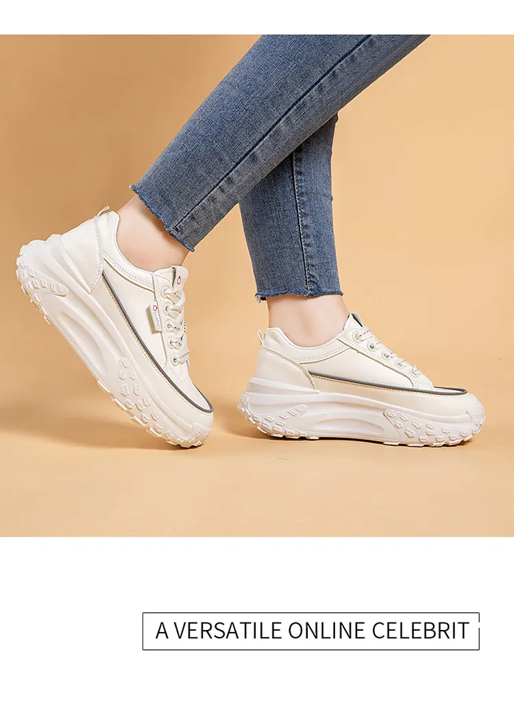 Zapatos deportivos informales de suela gruesa para mujer, de primavera, nuevos, versátiles, cómodos, transpirables y con plataforma, pequeños, blancos, con diseño de bizcocho._voghion.com