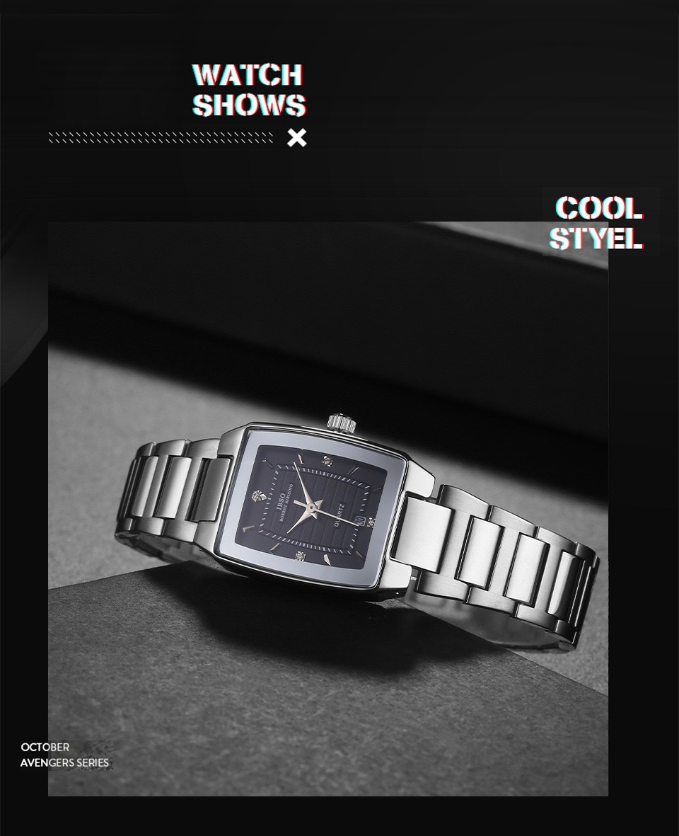 IBSO/Episino Nouvelle montre pour femme avec calendrier à bande carrée en acier de qualité supérieure_voghion.com