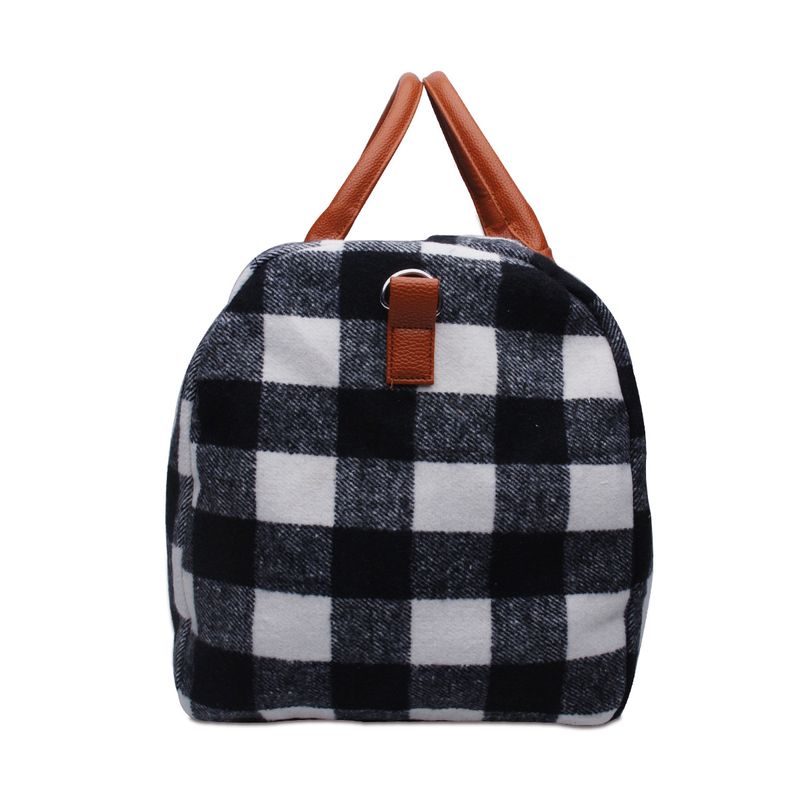 Schwarze und weiße Gepäcktasche, große Kapazität, PU-Griff, Wochenend-Reisetasche, rote karierte tragbare Umhängetasche_voghion.com