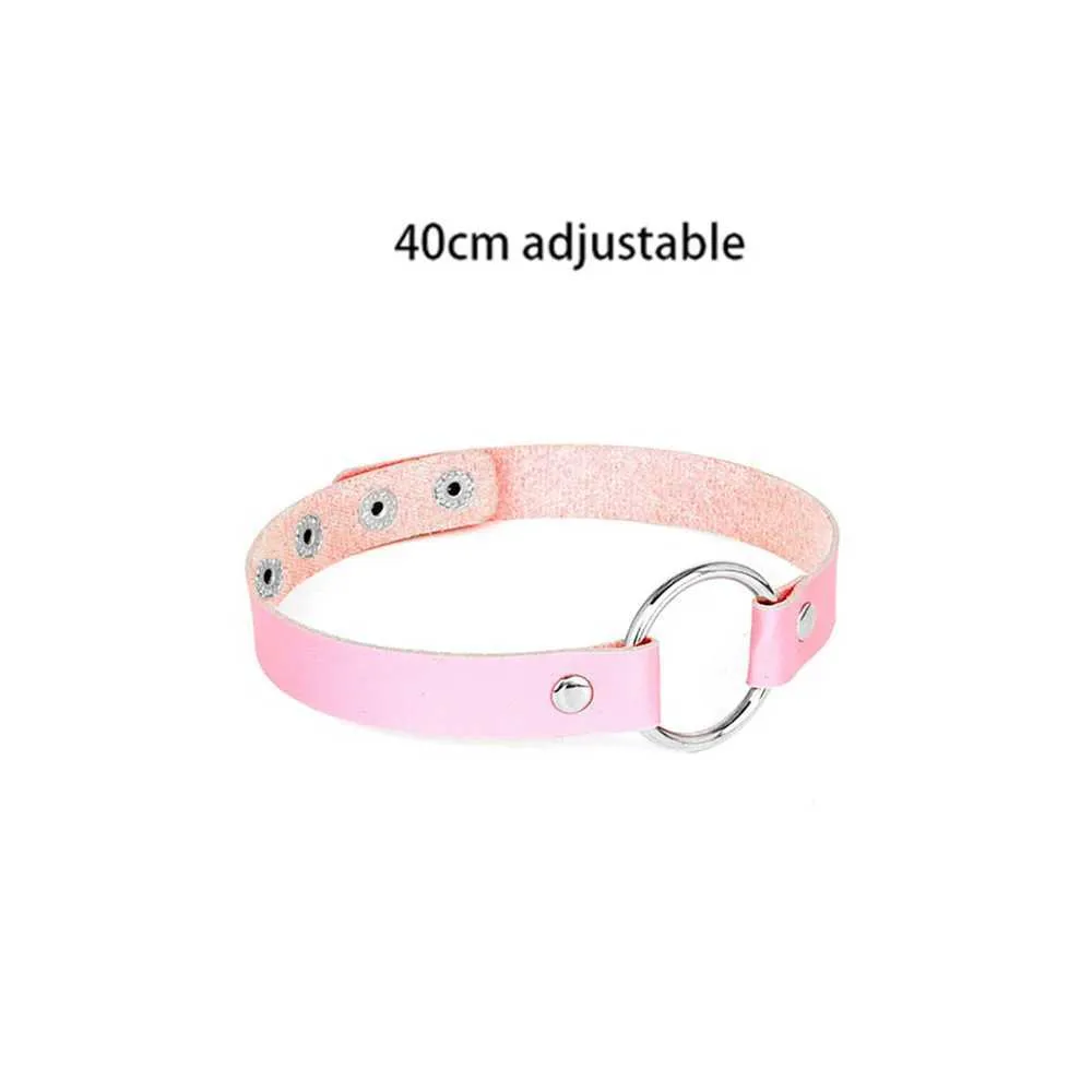 Collier ras du cou gothique en cuir avec pendentif rose sexy et tendance pour femme_voghion.com