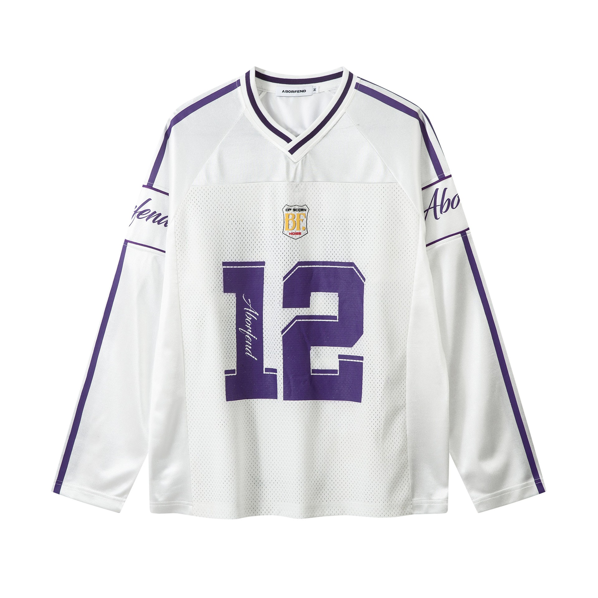 Men’s Clothing Retro Letter Print Mesh Jersey Long Sleeved T Shirt Couple Loose Hiphop Top