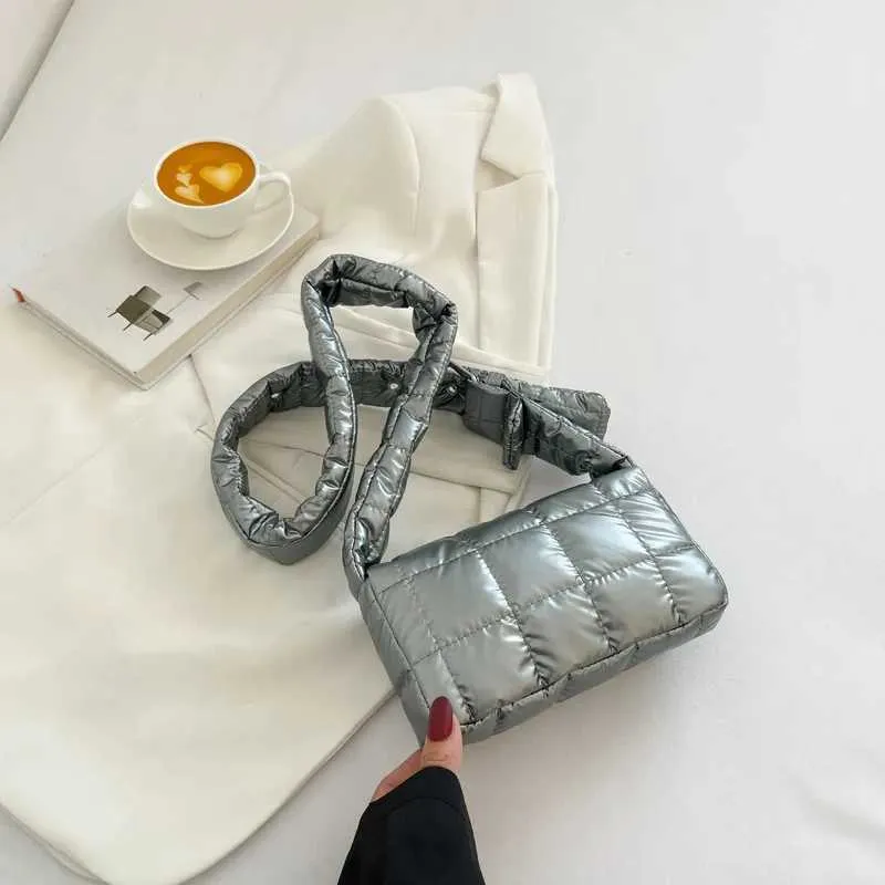 Moda trapuntata invernale leggera calda imbottita in cotone scozzese spalla donne sottobraccio borse gonfie borse C241216_voghion.com