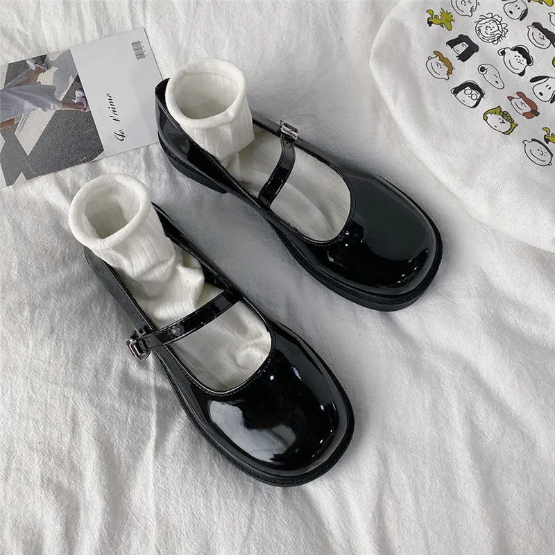 Damen Mary Jane Schuhe Leder Britischer Stil Academy Slipper_voghion.com