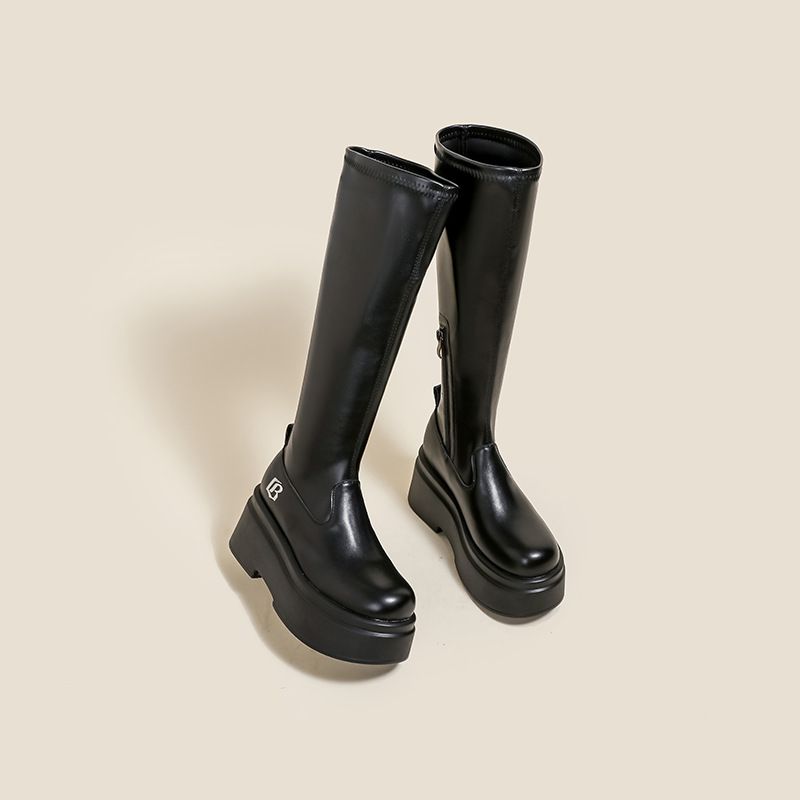 Dikke mm lang voor dames, elastische smalle grote taille hoge buis ridderlaarzen, dikke been oversized dameslaarzen_voghion.com