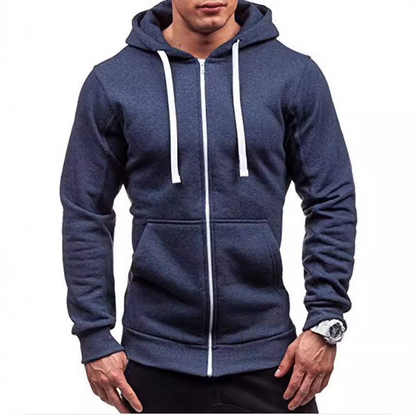 Nouvelle veste décontractée à capuche zippée pour hommes, cardigan de couleur unie, sweat-shirt de sport