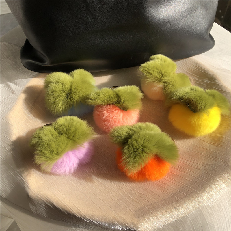 Mini porte-clés de voiture en poils de lapin Rex véritables, mini kaki, pendentif mignon en peluche, boule de sac, décoration suspendue