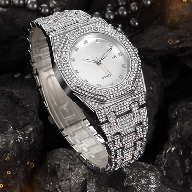 Instagram niche luxury style men's hip-hop diamond inlaid giant sparkling calendar quartz watch for men_voghion.com
