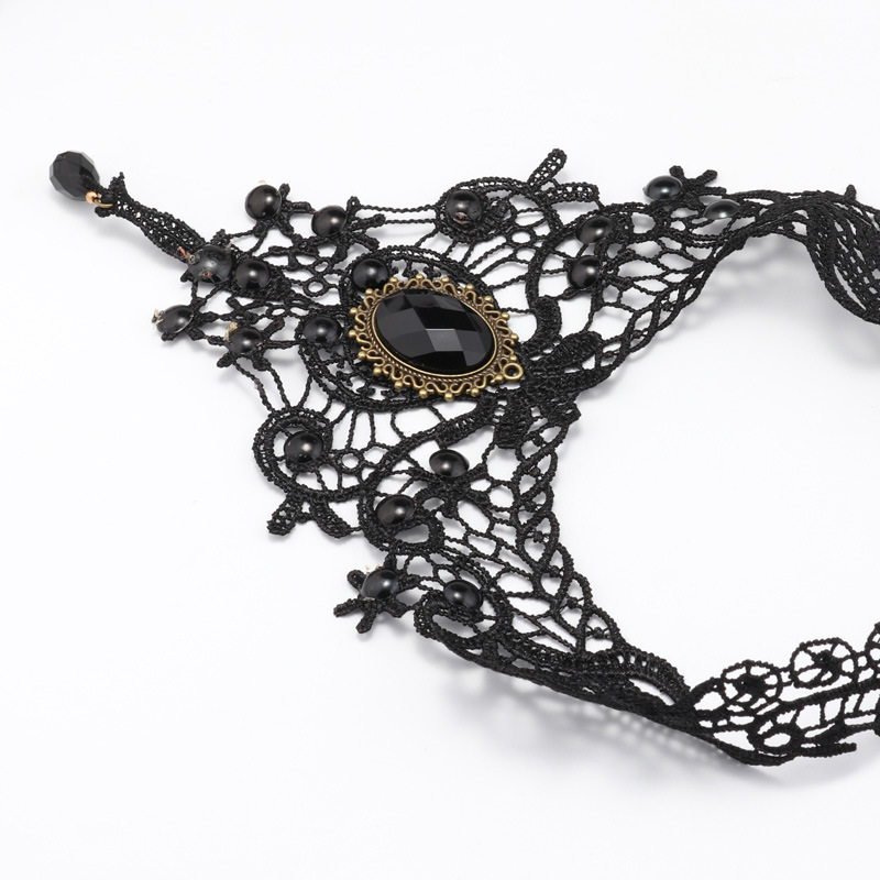 Collier chaîne de clavicule en dentelle noire créative de style gothique_voghion.com