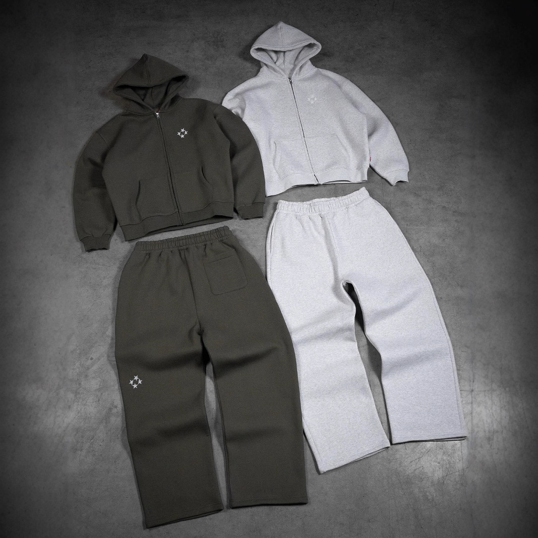 Urban Streetwear Hoodie & Jogger Set – Unisex Oversized Zip-Up Hooded Sweatshirt With Embroidery & Matching Drawstring Pants​