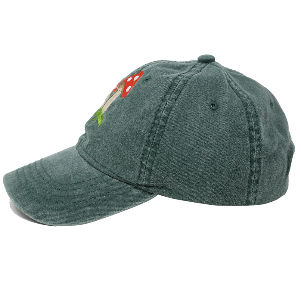 Vintage Washed Cotton Baseball Cap Mushroom Embroidery Dad Hat_voghion.com
