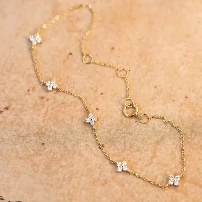 CCFJOYAS 100% Sterling Sier Piccolo Fresco Cinque Fiori Zircone Collana Bracciale Semplice Stile Coreano Gypsophila Gioielli Set_voghion.com