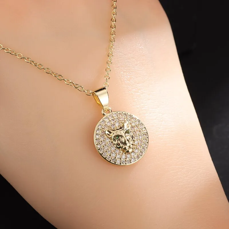 Chain Fahion High Quality Cubic Zirconia Leopard Head Pendant Necklace Women Girl Gold Color Charm Party Jewelry_voghion.com