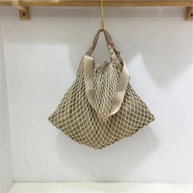 Borsa a rete intrecciata alla moda per donna, borsa a tracolla casual da donna, grande capacità, grande tote bolsa 240823_voghion.com