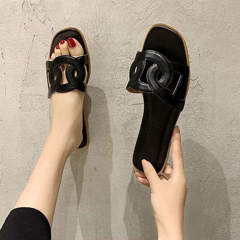 SHLIANG Damtofflor Sommarmärke Slides Öppen Tå Platta Casual Skor Fritids Sandaler Kvinnliga Strand Flip Flops Tofflor Stor Storlek 35-41 Y0277_voghion.com