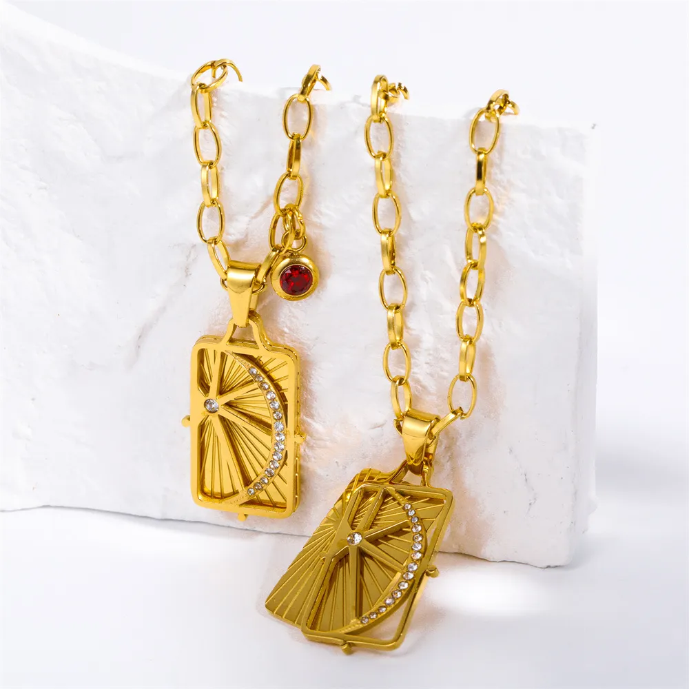 Colar com pingente de lua e sol vintage aço inoxidável zircão_voghion.com