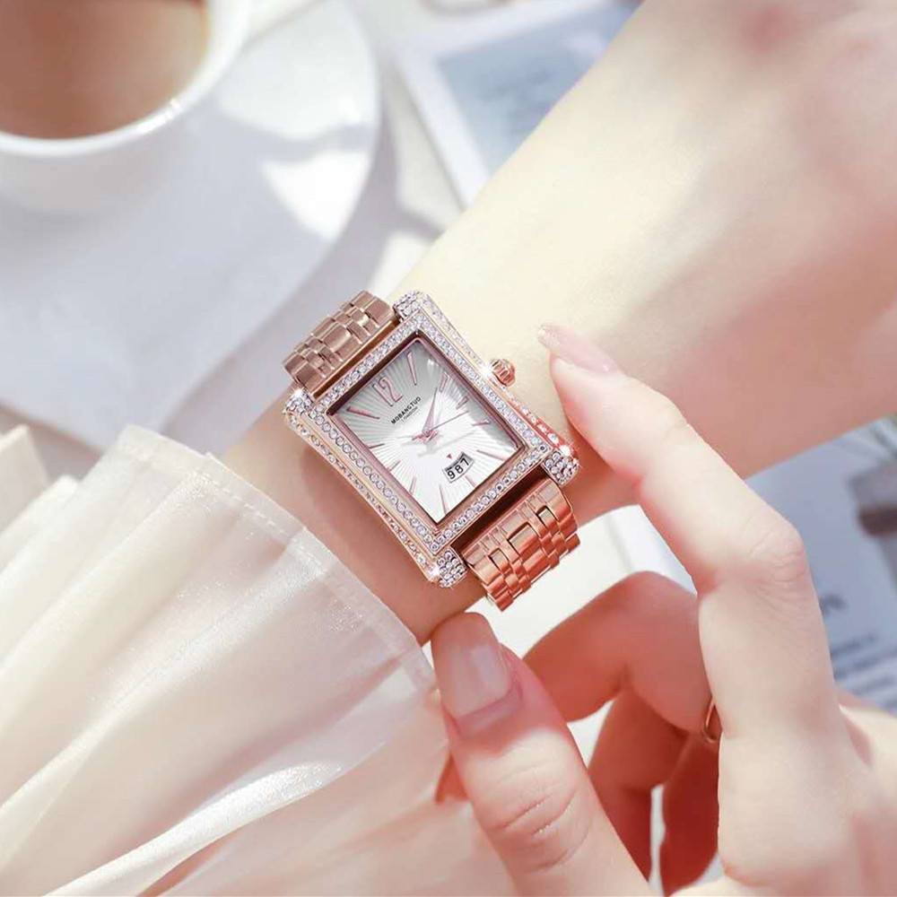 Women's Watch Couple's New Fashionable Square dial calendar, precision steel band with diamond inlay, waterproof and_ecoleips.com