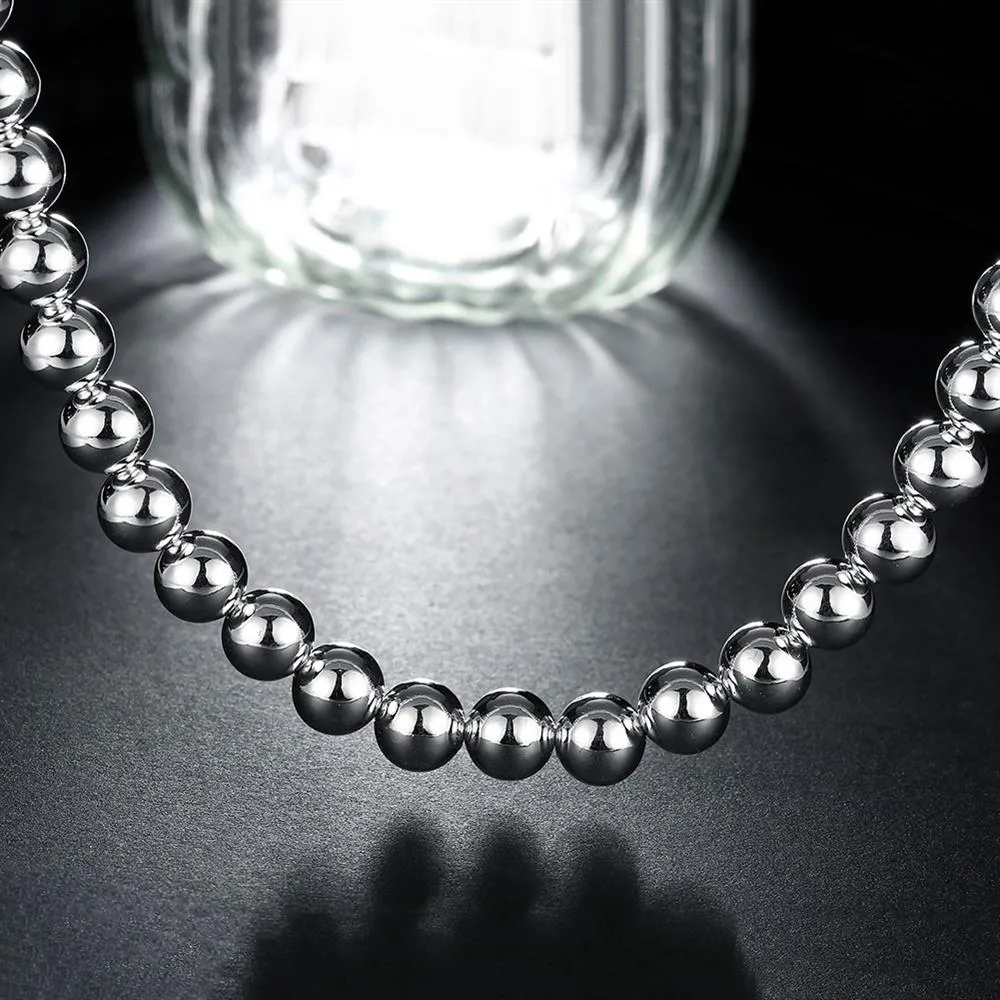 Sterling Silver Beaded Necklace For Women Classic Smooth Chain_voghion.com