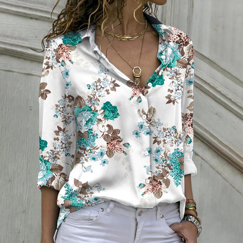 Women’s Printed Long-sleeved Blouse Loose Fit Spring Summer Shirt_voghion.com
