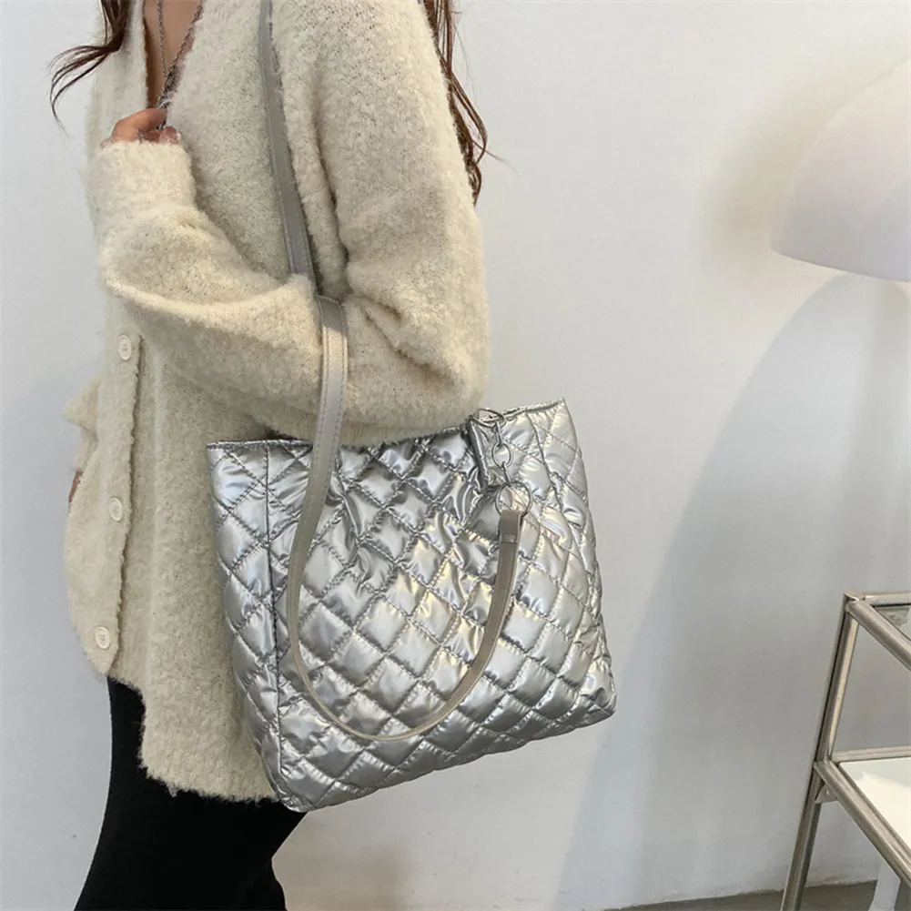 Borsa a tracolla imbottita in cotone trapuntato da donna, autunno inverno, borsa da viaggio di grande capacità_voghion.com