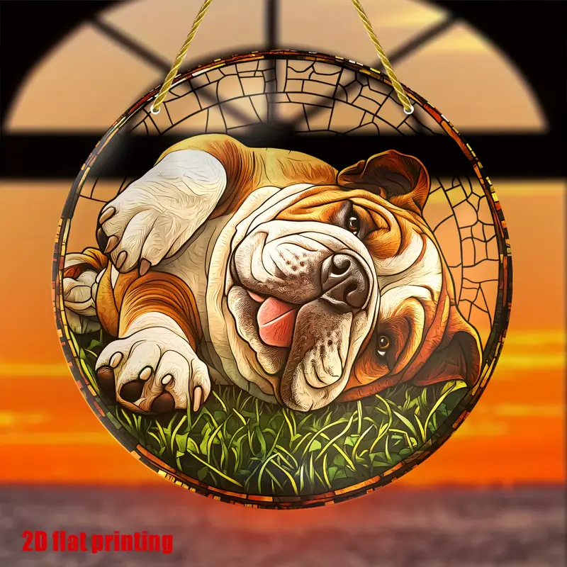 Ηλιοσυλλέκτης Bulldog 8x8 ιντσών - Ακρυλικό διακοσμητικό τοίχου με θέμα τα κατοικίδια, κρεμαστό για παράθυρο και βεράντα - Μοναδικό δώρο για λάτρεις σκύλων και εγκαίνια σπιτιού_voghion.com